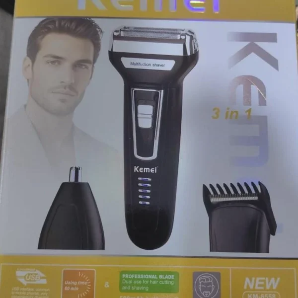 Professional 3 in 1 Multifunction Electric Shaver with LED Display and USB Charging – Kemei